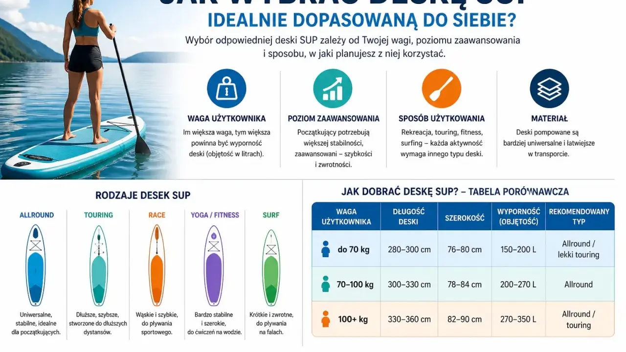 Różne rodzaje desek SUP: Allround, Touring, Race, Yoga/Fitness, Surf. Wybierz idealną deskę SUP dla siebie!