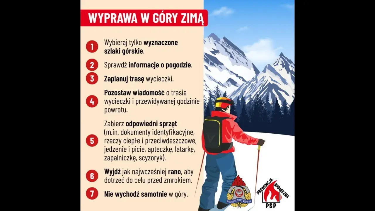 Zimowa wyprawa w góry wymaga przygotowania. Zadbaj o bezpieczeństwo w górach: wybieraj szlaki, sprawdź pogodę, zaplanuj trasę, zabierz sprzęt i nie wychodź samotnie.