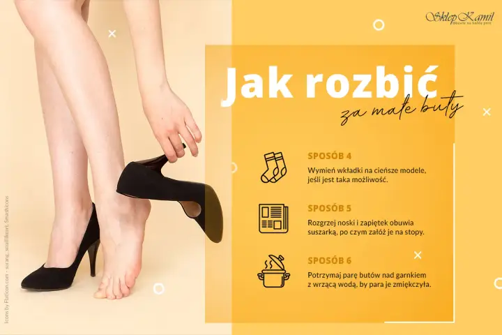 Jak rozciągnąć buty: wymień wkładki, rozgrzej suszarką lub zmiękcz parę nad parą wodną.