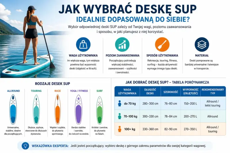 Różne rodzaje desek SUP: Allround, Touring, Race, Yoga/Fitness, Surf. Wybierz idealną deskę SUP dla siebie!